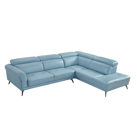 Giselle Blue Leather 2-Piece Sectional with Right Chaise by Homelegance at Eve Furniture