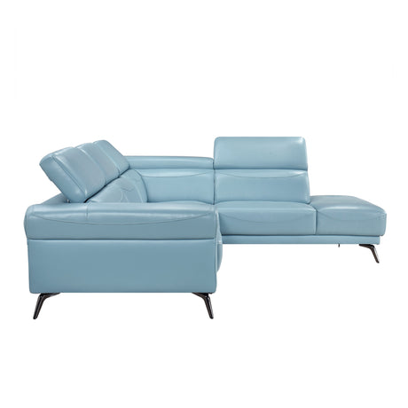 Giselle Blue Leather 2-Piece Sectional with Right Chaise by Homelegance at Eve Furniture