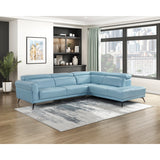 Giselle Blue Leather 2-Piece Sectional with Right Chaise by Homelegance at Eve Furniture