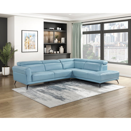 Giselle Blue Leather 2-Piece Sectional with Right Chaise by Homelegance at Eve Furniture