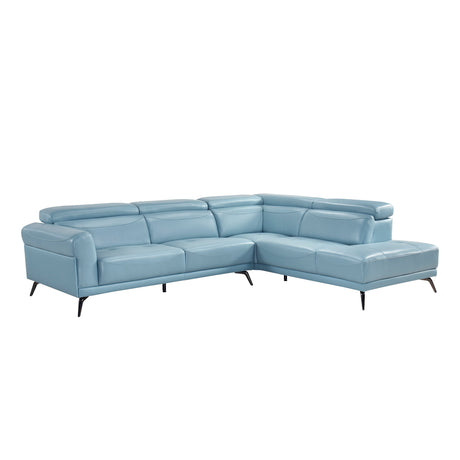 Giselle Blue Leather 2-Piece Sectional with Right Chaise by Homelegance at Eve Furniture