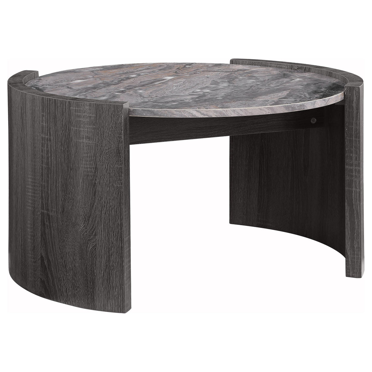 Gladstone Distressed Gray Round Faux Marble Top Coffee Table by Coaster at Eve Furniture