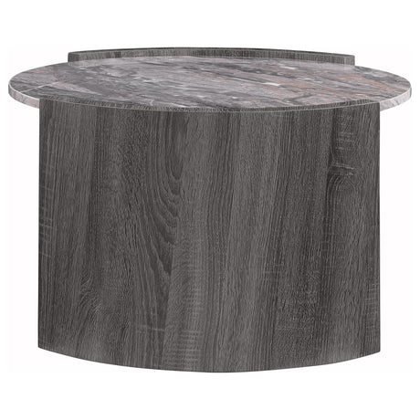 Gladstone Distressed Gray Round Faux Marble Top Coffee Table by Coaster at Eve Furniture