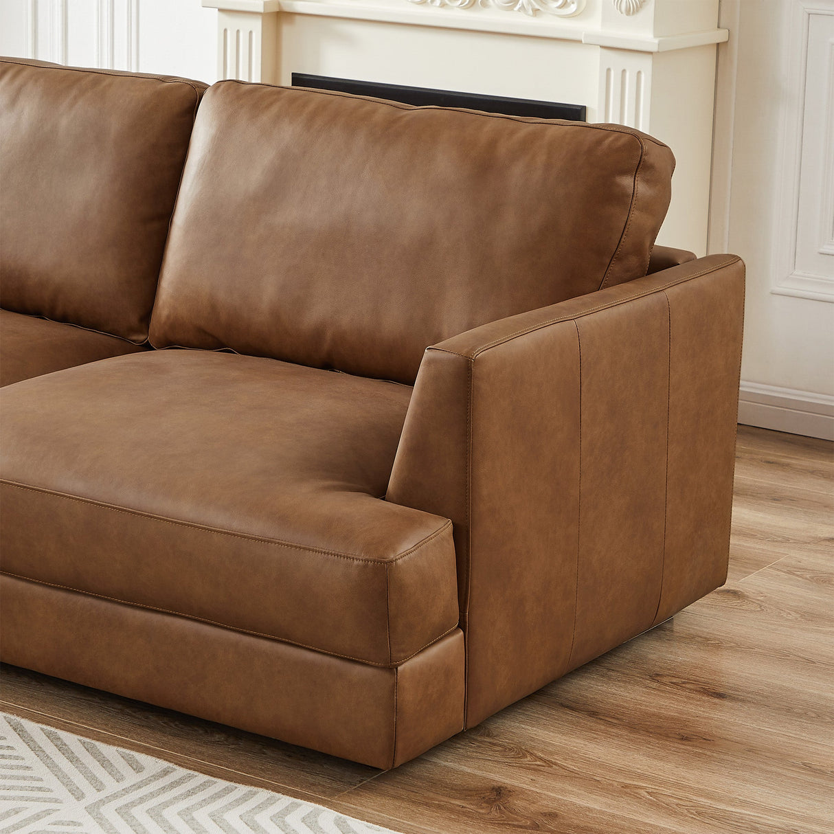 Glander Cognac Leather Sectional Sofa Left Facing by Ashcroft Furniture at Eve Furniture
