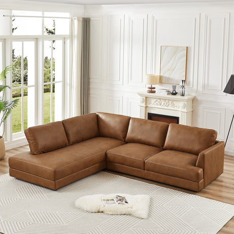 Glander Cognac Leather Sectional Sofa Left Facing by Ashcroft Furniture at Eve Furniture
