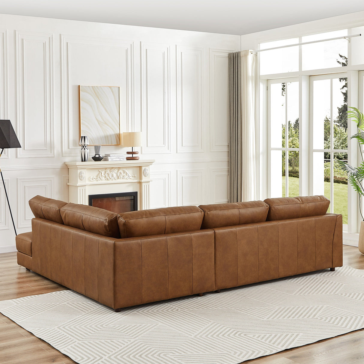 Glander Cognac Leather Sectional Sofa Right Facing by Ashcroft Furniture at Eve Furniture