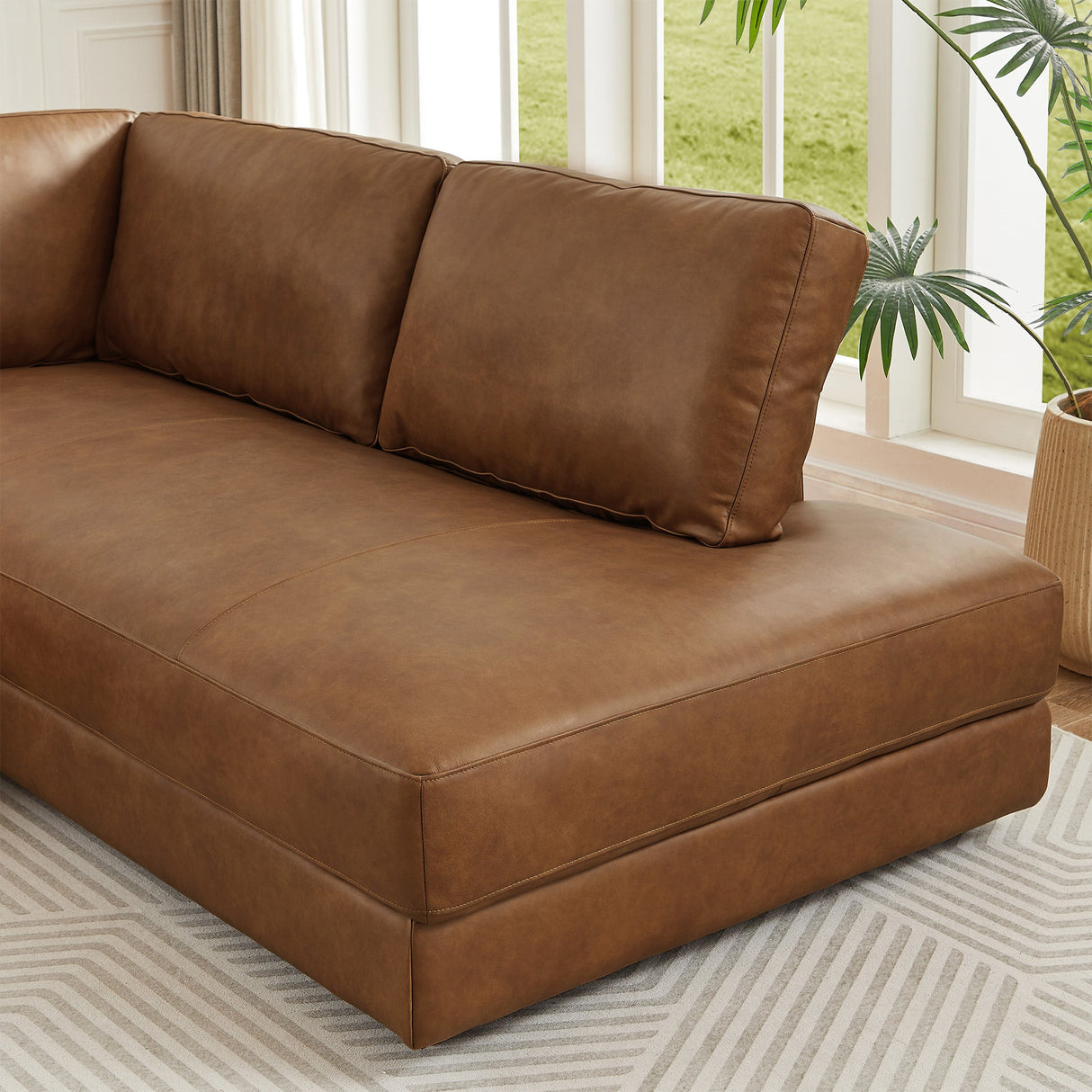 Glander Cognac Leather Sectional Sofa Right Facing by Ashcroft Furniture at Eve Furniture