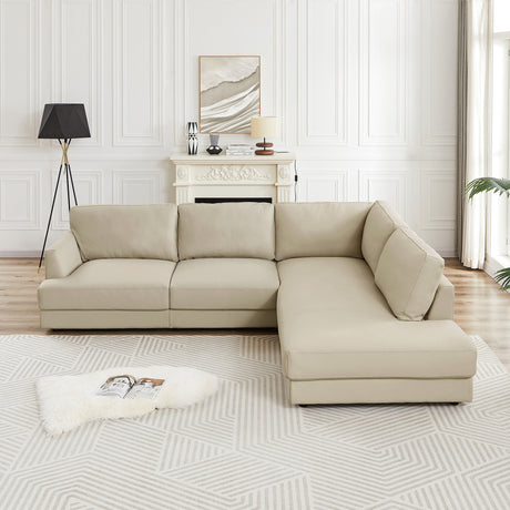 Glander Cream Leather Sectional Sofa Right Facing by Ashcroft Furniture at Eve Furniture