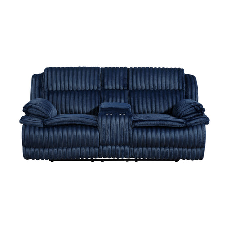 Goodland Blue Double Reclining Loveseat with Center Console by Homelegance at Eve Furniture