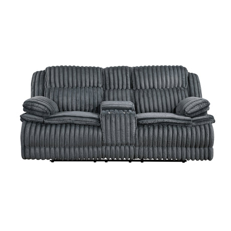 Goodland Dark Gray Double Reclining Loveseat with Center Console by Homelegance at Eve Furniture