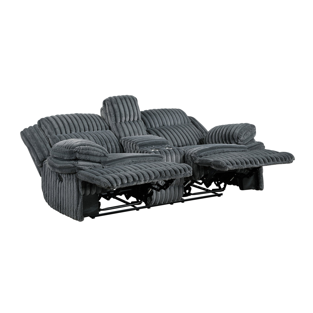 Goodland Dark Gray Double Reclining Loveseat with Center Console by Homelegance at Eve Furniture
