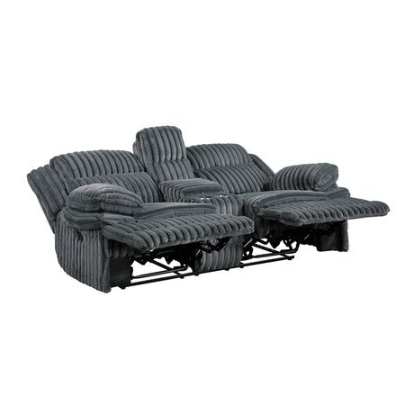 Goodland Dark Gray Double Reclining Loveseat with Center Console by Homelegance at Eve Furniture