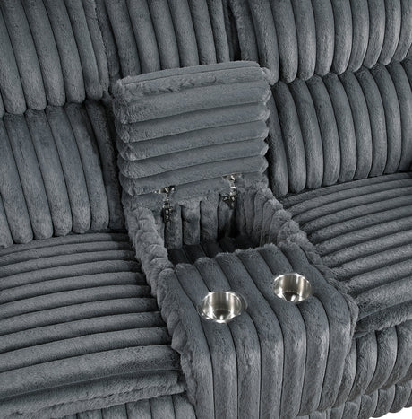 Goodland Dark Gray Double Reclining Loveseat with Center Console by Homelegance at Eve Furniture