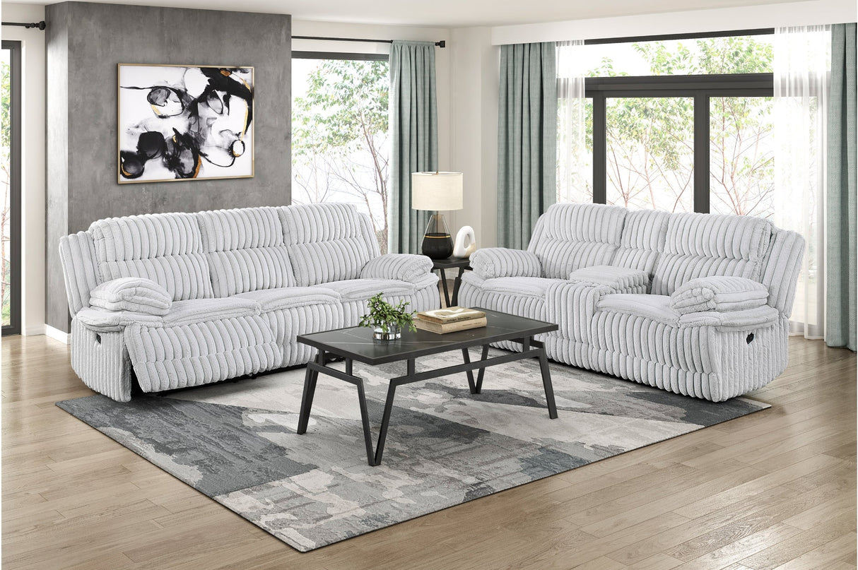 Goodland Gray Double Reclining Loveseat with Center Console by Homelegance at Eve Furniture