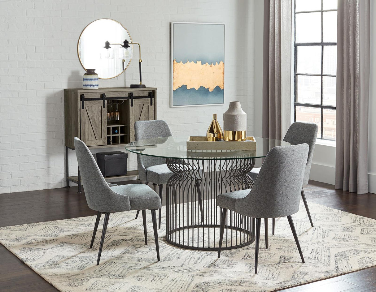 Granvia Clear and Gunmetal Round Glass Top Dining Table by Coaster at Eve Furniture