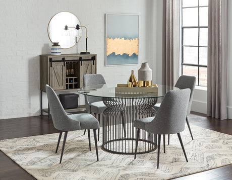 Granvia Clear and Gunmetal Round Glass Top Dining Table by Coaster at Eve Furniture