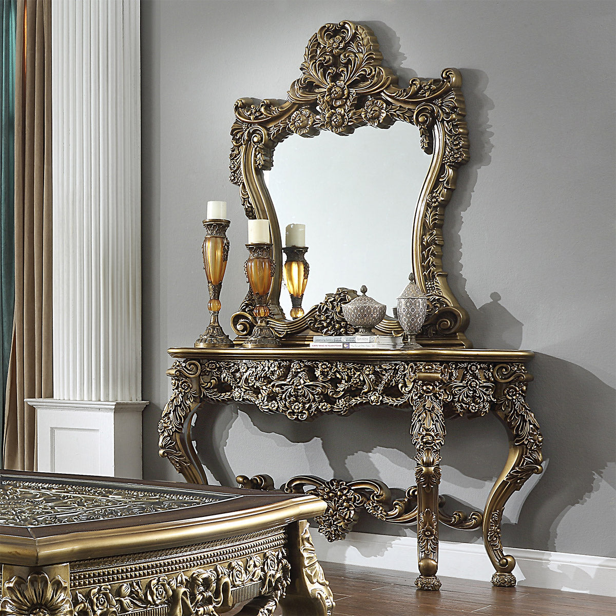 HD-905 Perfect Brown/Metallic Antique Gold Br Console Table by Homey Design at Eve Furniture