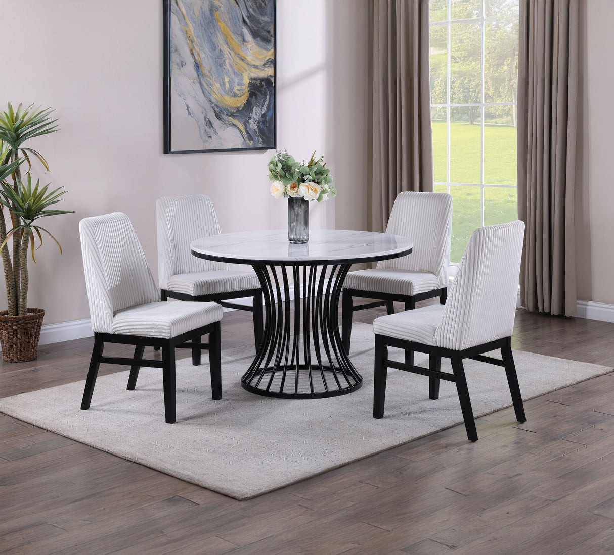 Hadley Black and White Faux Marble Top Round Dining Set by Crown Mark at Eve Furniture