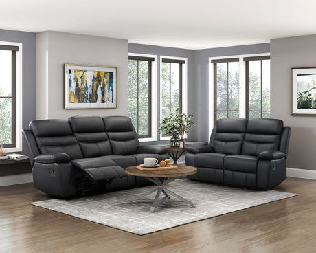 Hancock Black Leather Double Reclining Sofa by Homelegance at Eve Furniture
