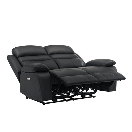 Hancock Black Leather Power Double Reclining Loveseat by Homelegance at Eve Furniture