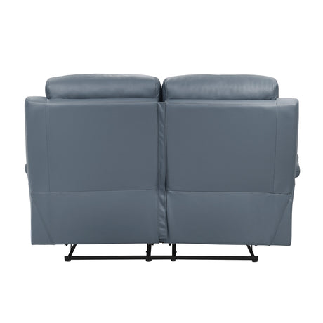 Hancock Blue Leather Double Reclining Loveseat by Homelegance at Eve Furniture