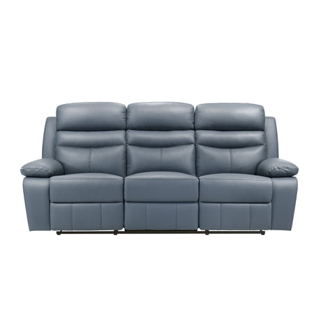 Hancock Blue Leather Double Reclining Sofa by Homelegance at Eve Furniture