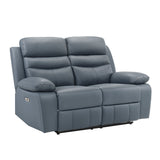 Hancock Blue Leather Power Double Reclining Loveseat by Homelegance at Eve Furniture