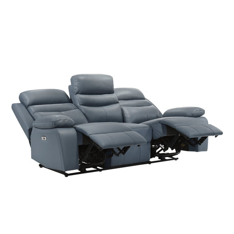Hancock Blue Leather Power Double Reclining Sofa by Homelegance at Eve Furniture