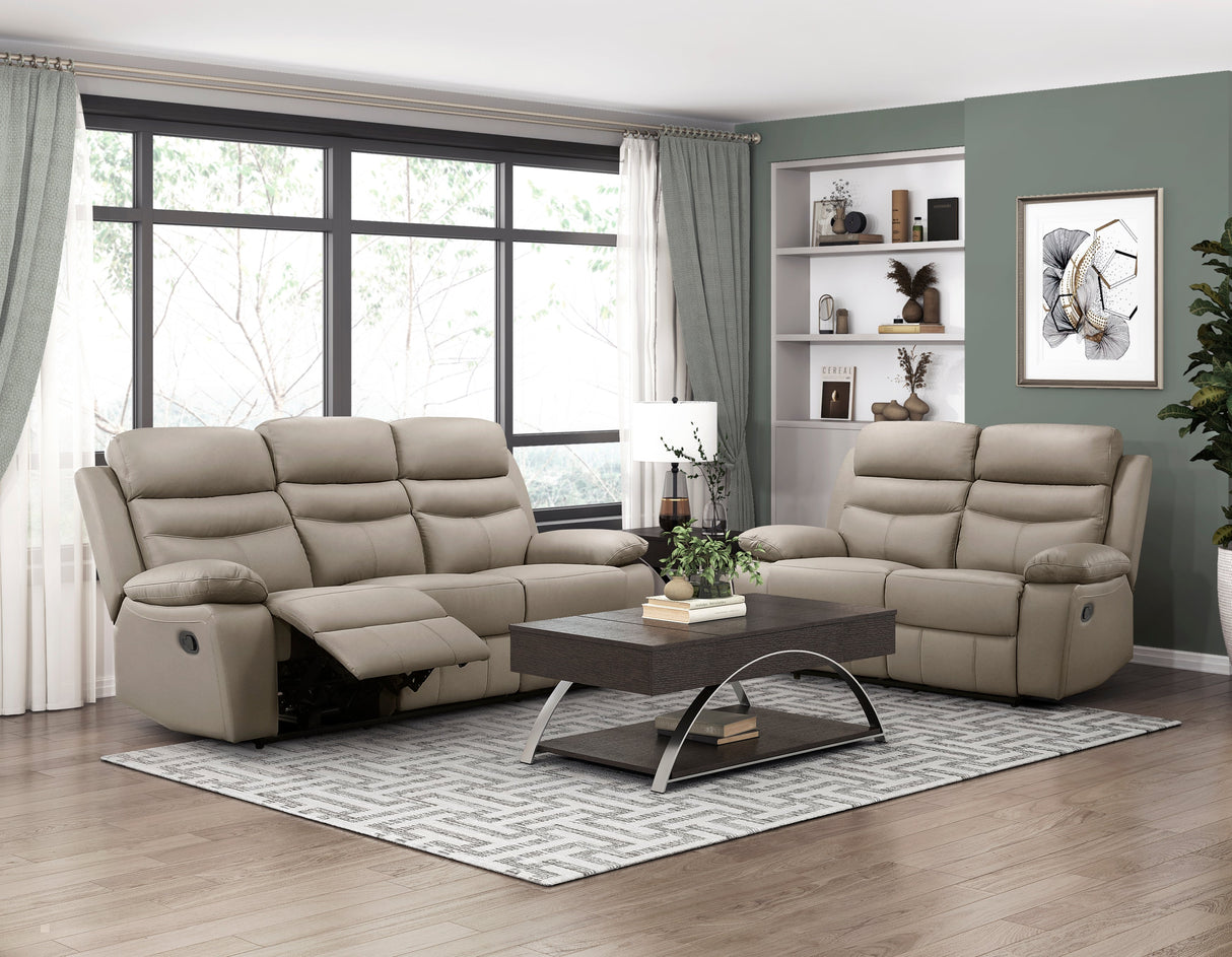 Hancock Latte Leather Double Reclining Sofa by Homelegance at Eve Furniture