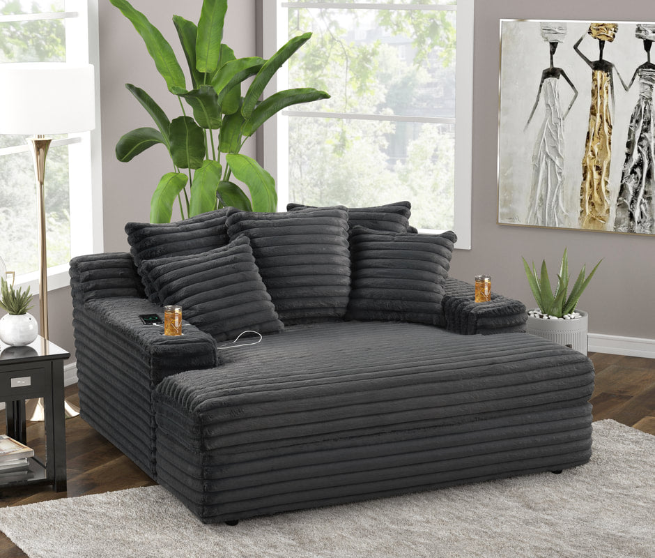 Ovious Charcoal Chaise Lounge by Happy Homes at Eve Furniture