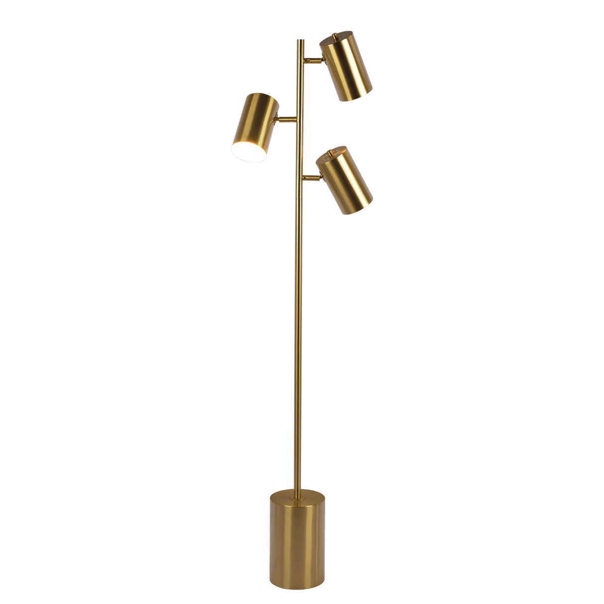 Harmony Brassed Gold Floor Lamp with Rotary Switch Triple Spots Metal Block Base by Ashcroft Imports at Eve Furniture