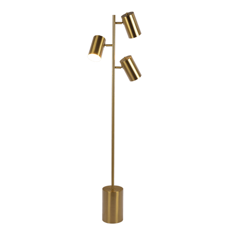 Harmony Brassed Gold Floor Lamp with Rotary Switch Triple Spots Metal Block Base by Ashcroft Imports at Eve Furniture