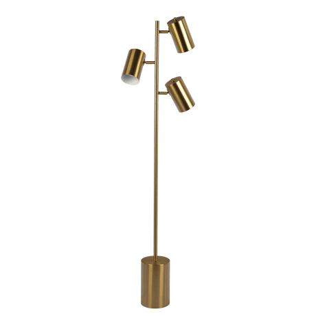 Harmony Brassed Gold Floor Lamp with Rotary Switch Triple Spots Metal Block Base by Ashcroft Imports at Eve Furniture