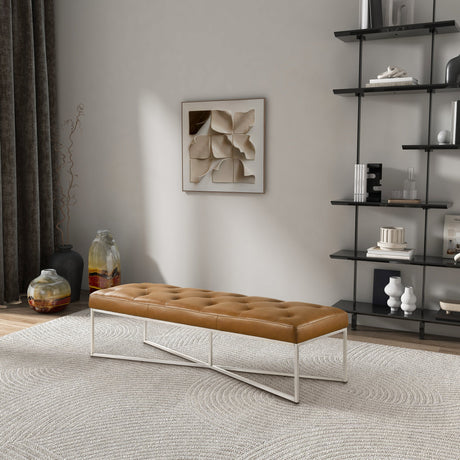 Harper Tan Leather Bench by Ashcroft Imports at Eve Furniture