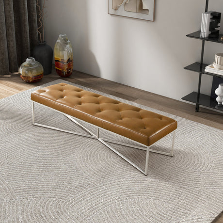 Harper Tan Leather Bench by Ashcroft Imports at Eve Furniture