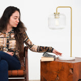 Haven Clear Glass Table Lamp, Gold Brush Metal and Marble Base, Button Control by Ashcroft Imports at Eve Furniture