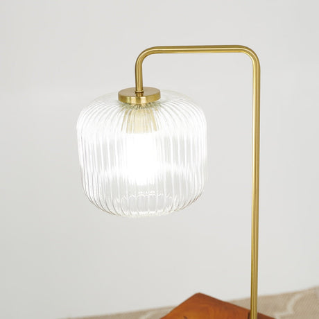 Haven Clear Glass Table Lamp, Gold Brush Metal and Marble Base, Button Control by Ashcroft Imports at Eve Furniture