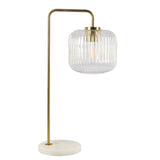 Haven Clear Glass Table Lamp, Gold Brush Metal and Marble Base, Button Control by Ashcroft Imports at Eve Furniture