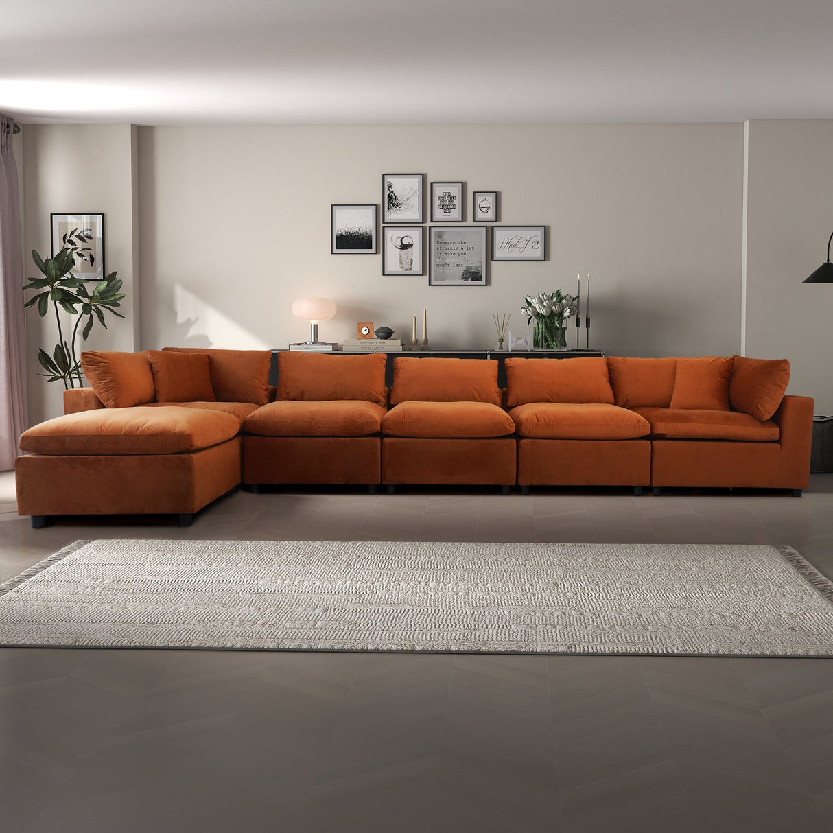 Hayward Burnt Orange Velvet Modular Sectional Sofa by Ashcroft Imports at Eve Furniture
