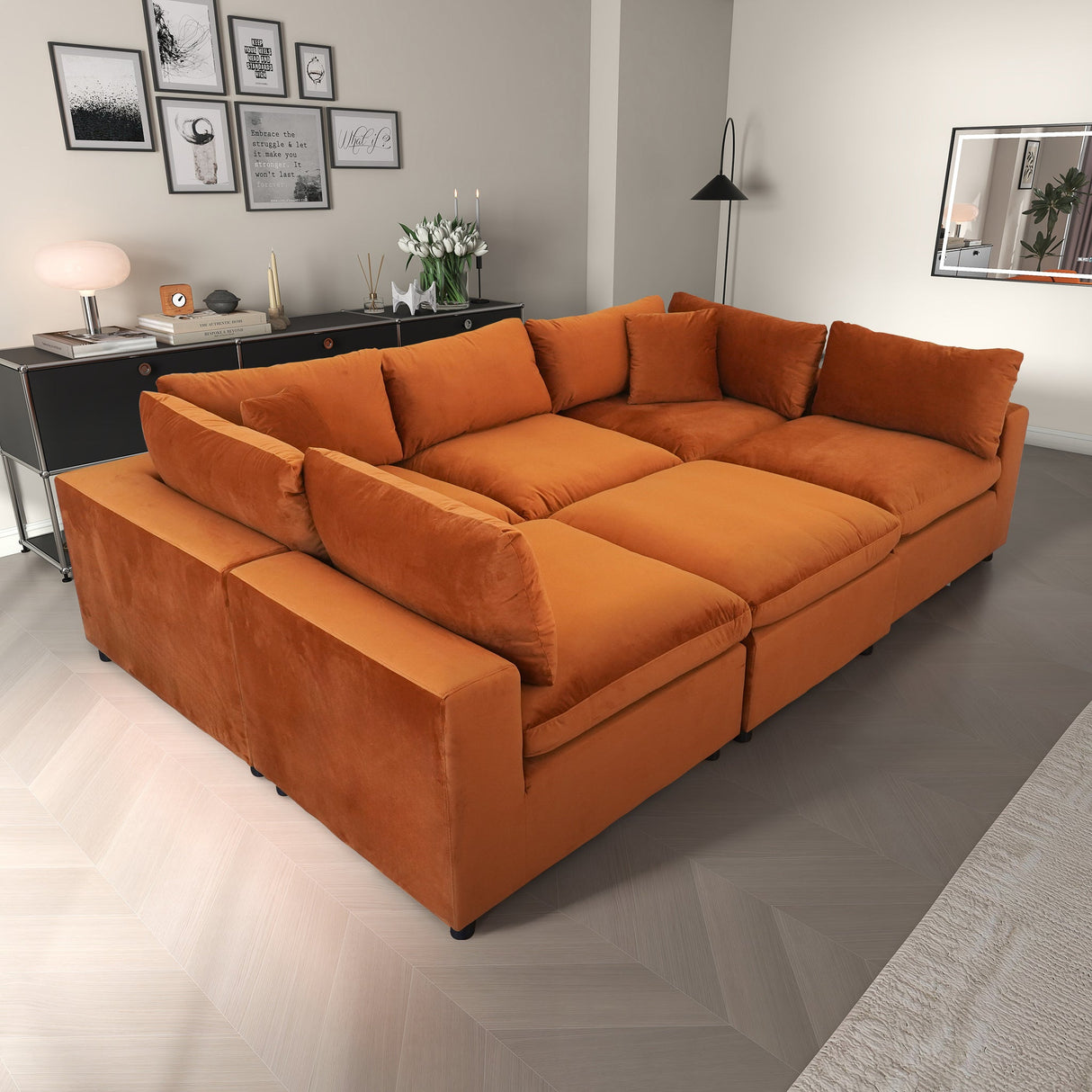 Hayward Burnt Orange Velvet Modular Sectional Sofa by Ashcroft Imports at Eve Furniture