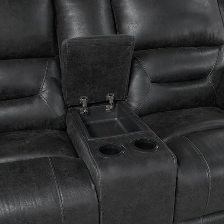 Hazen Black Double Reclining Loveseat with Center Console by Homelegance at Eve Furniture