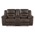 Hazen Dark Brown Double Reclining Loveseat with Center Console by Homelegance at Eve Furniture