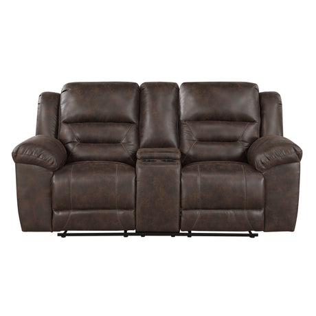 Hazen Dark Brown Double Reclining Loveseat with Center Console by Homelegance at Eve Furniture