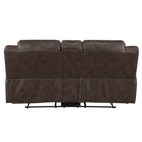 Hazen Dark Brown Double Reclining Loveseat with Center Console by Homelegance at Eve Furniture
