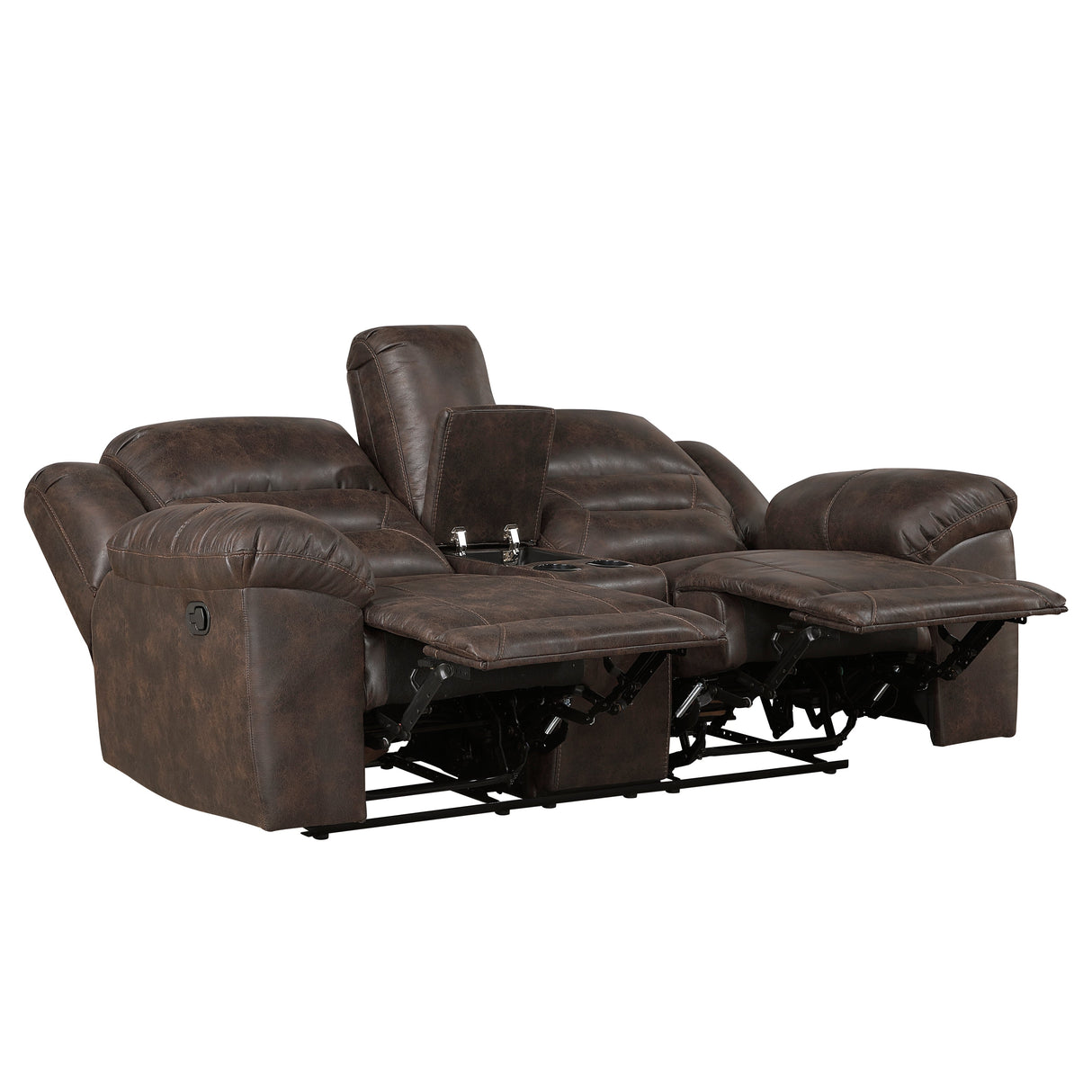 Hazen Dark Brown Double Reclining Loveseat with Center Console by Homelegance at Eve Furniture
