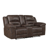 Hazen Dark Brown Double Reclining Loveseat with Center Console by Homelegance at Eve Furniture
