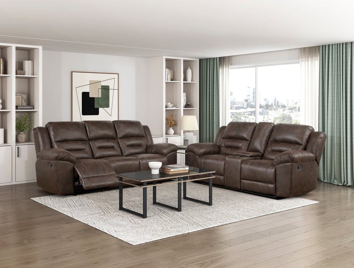 Hazen Dark Brown Double Reclining Sofa by Homelegance at Eve Furniture