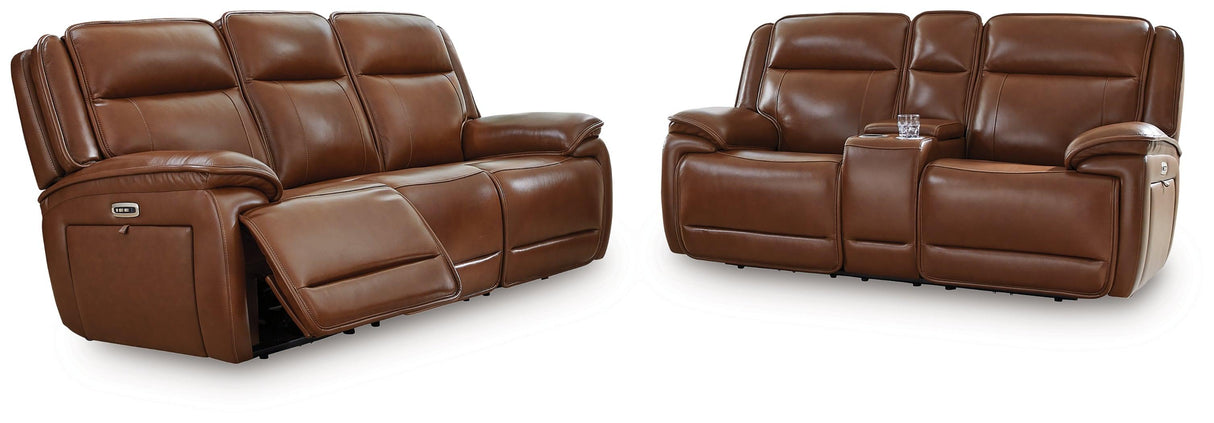 Healy Pier Chocolate Power Reclining Sofa and Loveseat by Ashley at Eve Furniture