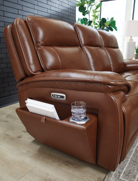 Healy Pier Chocolate Power Reclining Sofa and Loveseat by Ashley at Eve Furniture