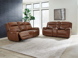 Healy Pier Chocolate Power Reclining Sofa and Loveseat by Ashley at Eve Furniture